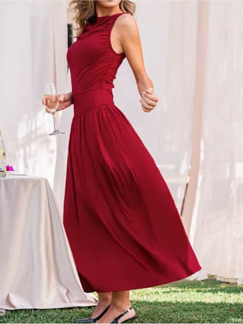 Cupshe Women's Knit BoatNeck Elegant Sleeveless Maxi Dress in Red Size Small - Picture 3 of 6